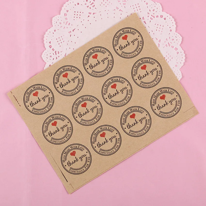 

120PCS/Set Thank You Retro Stickers Kraft Paper Label Thank You Sticker Round Labels Paper Stationery Sticker