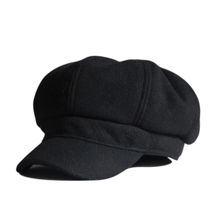 Винтажная модная шерстяная женская шапка, женские береты boina, восьмиугольная шапка, женская шапка Newsboy Virsor, шапка Gorras Planas, 10 - Цвет: BLACK