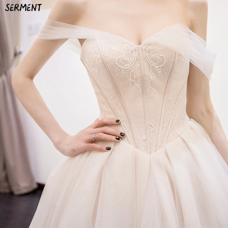 

Main Wedding Dress 2019 New Bride Champagne Color Shoulder Summer Simple Long Tail French Light Sen Female
