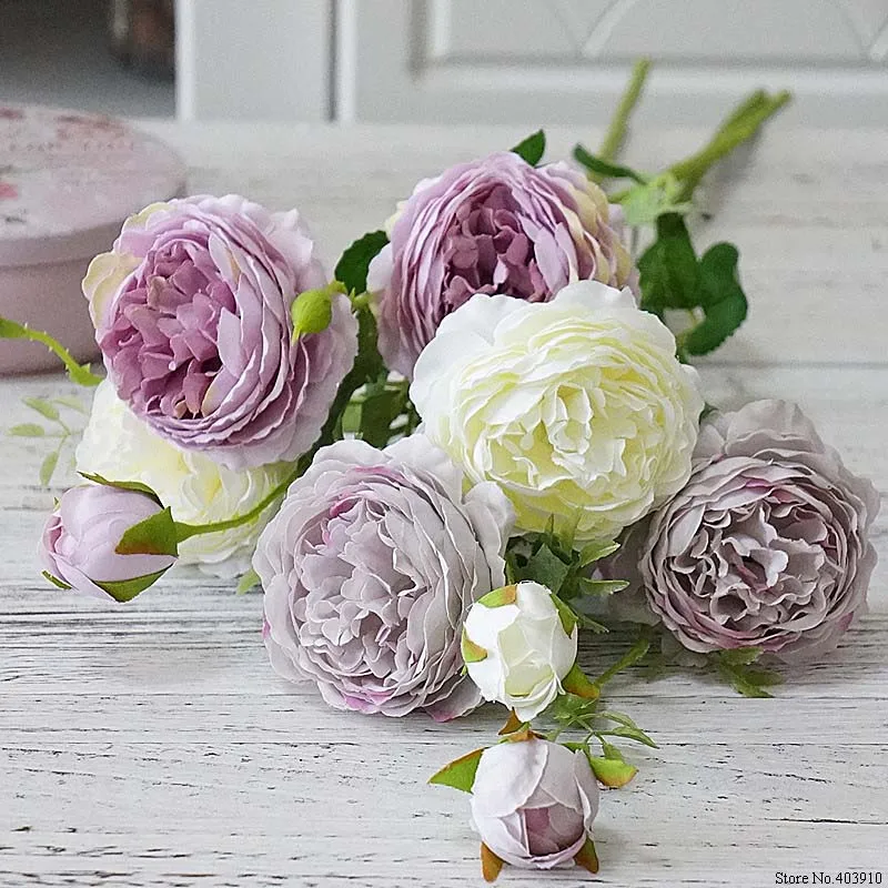 Western Rose Fake Flowers 3 Heads Artificial Flower Branch for Christmas Home Garden Decoration Wedding Silk Real Touch Florals