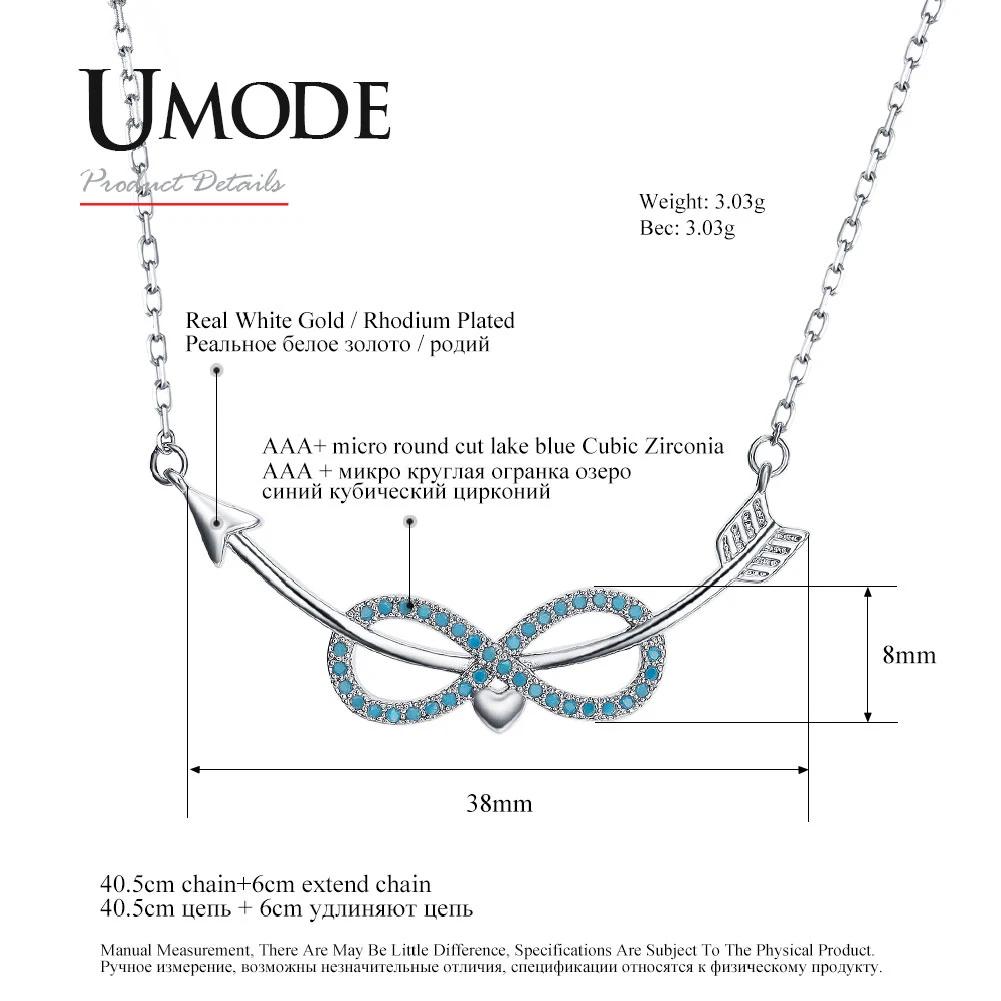 UMODE Для женщин белое золото ожерелья со знаком бесконечности для девочек синий Стразы Подвески Новая Мода длинная цепь вечерние ювелирные изделия UN0242B