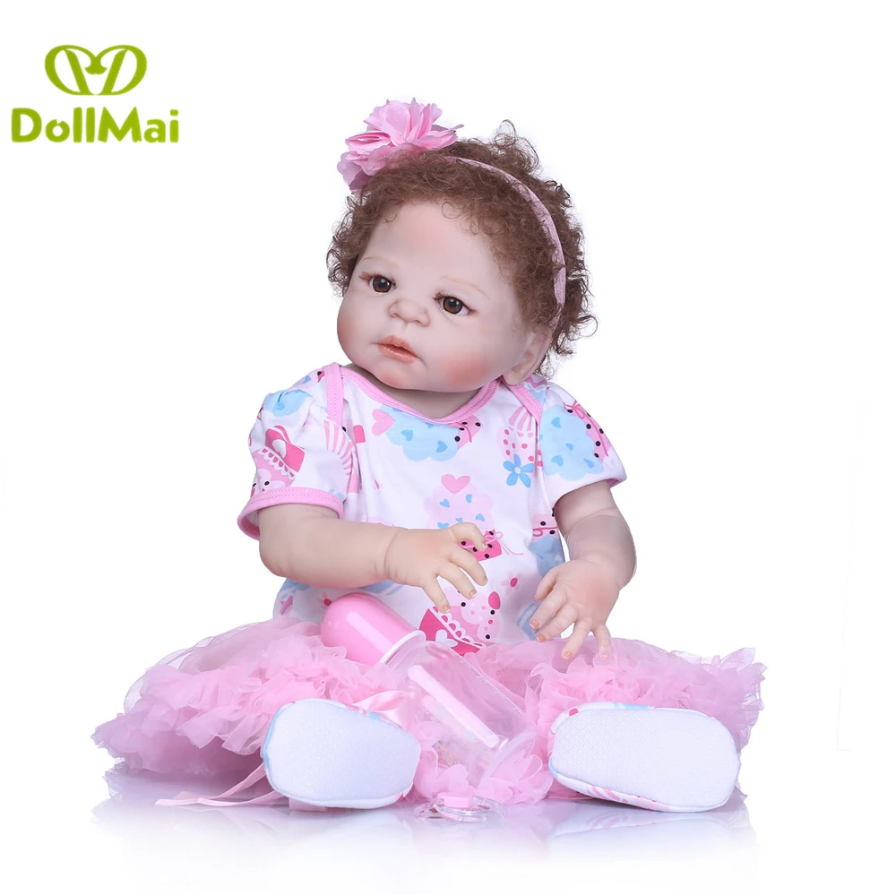 

Baby reborn Full silicone dolls 23"57cm newborn girl real baby alive doll for children gift rooted hair Bebes reborn menina