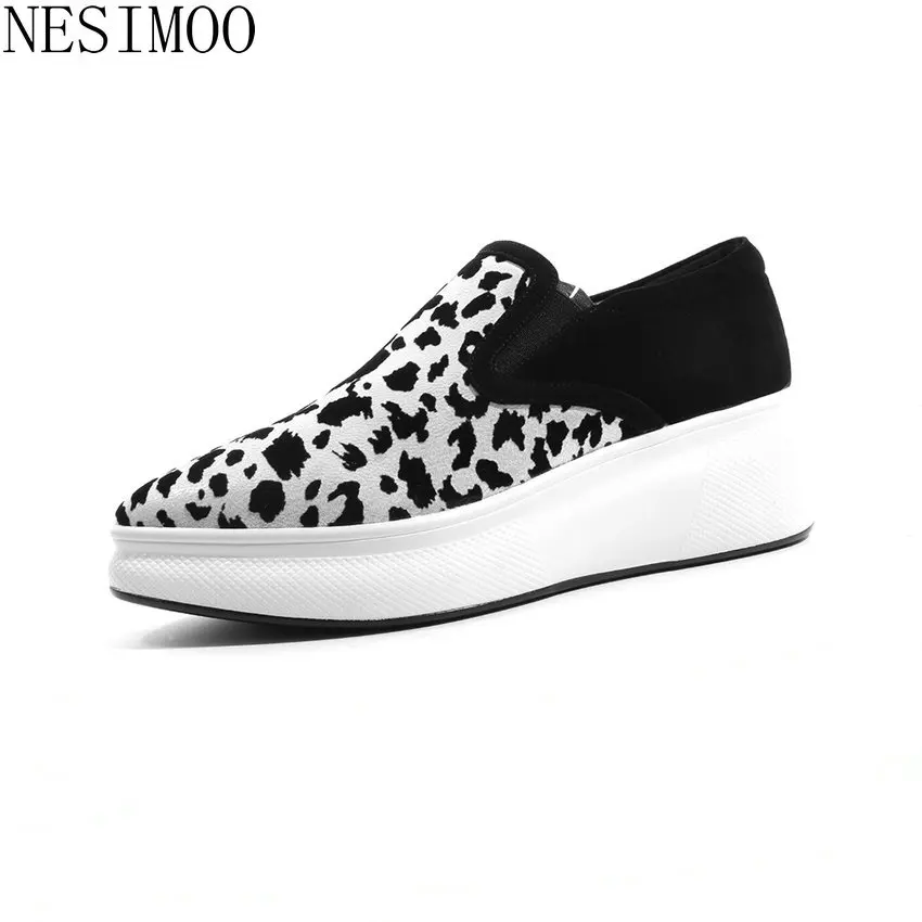 

NESIMOO 2019 Women Pumps Genuine Leather Wedge Heel Fashionable Leopard Platform Spring Casual Ladies Single Shoes Size 34-42
