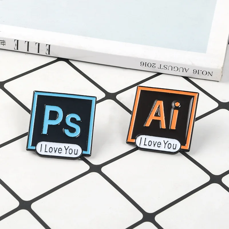 Эмалированные булавки PS AI значки I Love You Photoshop Illustrator пастельные броши на заказ
