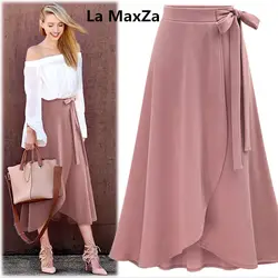 La MaxZa демисезонный Высокая талия Нерегулярные юбка для женщин разделение вилы плюс размеры S-6XL длинные дамы юбки для faldas largas elegantes