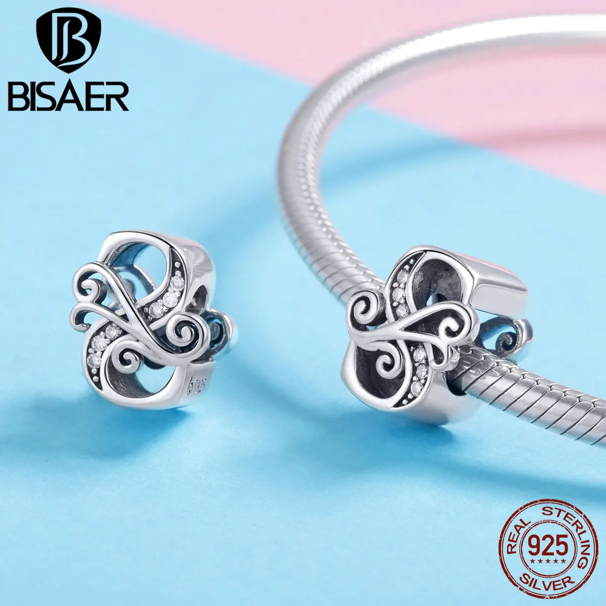 

BISAER charm 925 sterling silver Zircon Letter S Alphabet handmade beads for bracelet DIY Accessories Jewelry HVC030-S
