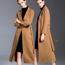Lady 2018 Thick Warm Double Side Cashmere Woolen Coats Women Luxury Autumn Winter European Style Long Wool Coat V1021 yuoomuoo new women wool coat autumn winter medium long female cashmere coat european style ladies warm casual grey woolen coats