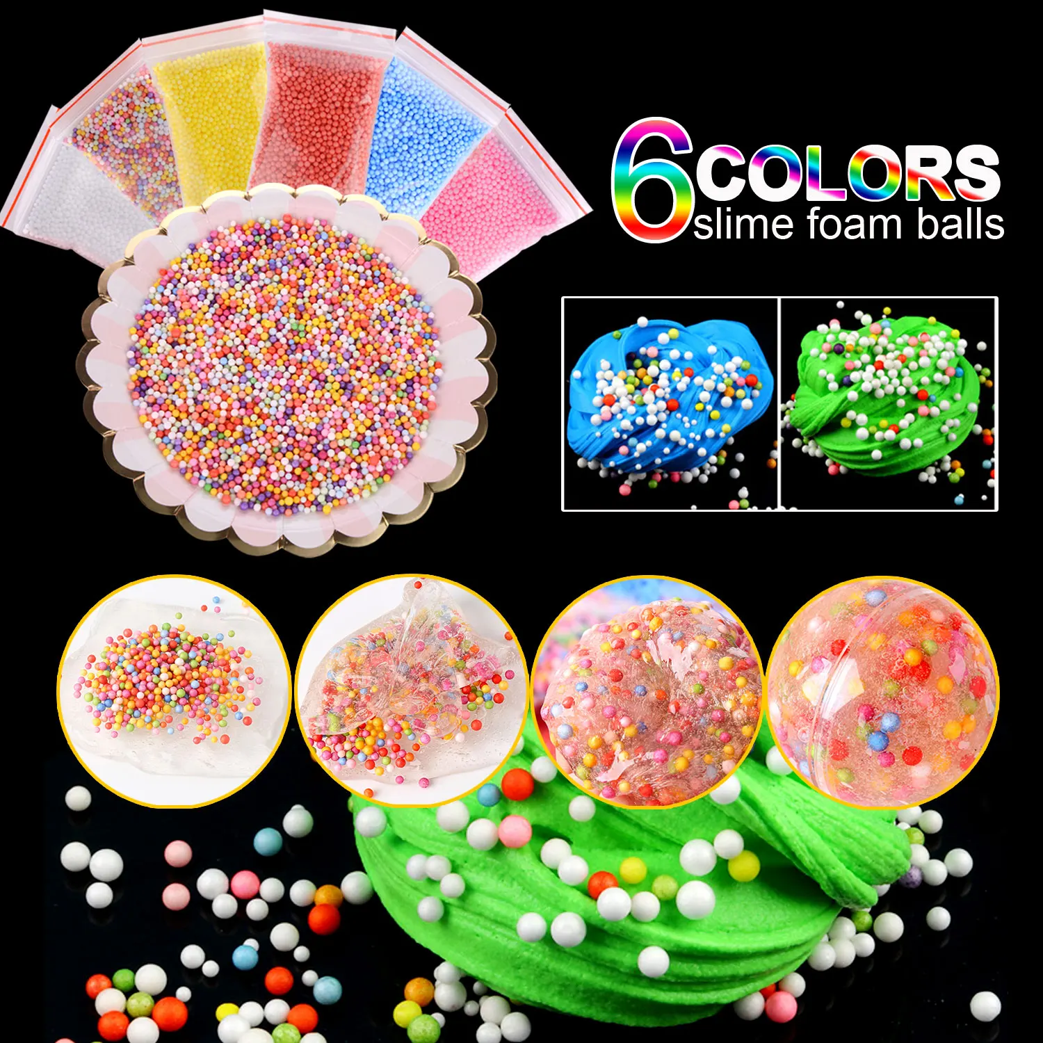 88pcs/set 3D Fluffy Foam Slime Foam Balls Kids Baby Toys DIY Craft Slime Supplies Kit Floam Beads Glitter Slices Rainbow Pearl