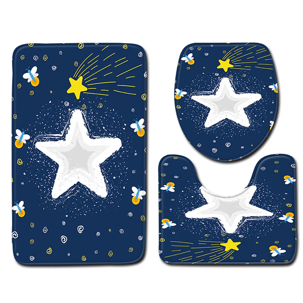 

3pcs Non-Slip Bath Mat Star Toilet Foot Pad Seat Bathroom Kitchen Accessory Toilet Seat Cover Carpet Polyester Doormats Decor