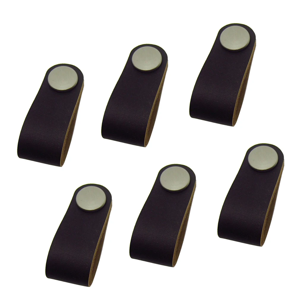 6x Single hole handmade leather furniture handle modern style leather replacement handle door pull knob black