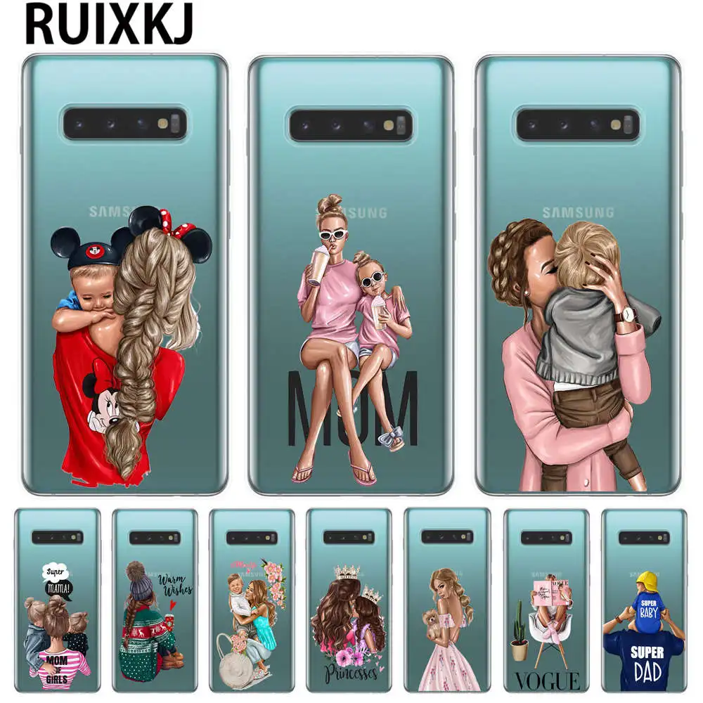 

Fashion Black Brown Hair Baby Mom Girl Queen 01 Case For Samsung Galaxy S10 Plus 5G S10E S10+ M10 M20 Silicone Woman Phone Cover