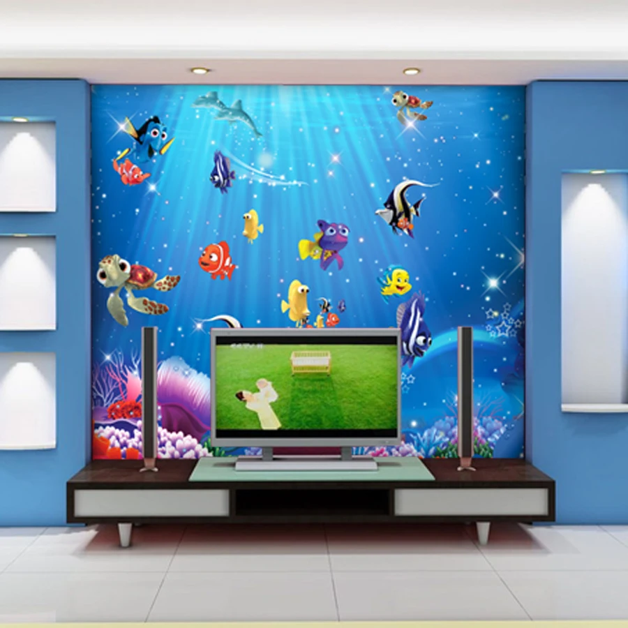 Bacaz Морской Мир Рыбы 3d мультфильм фрески обои для детской комнаты фон 3d Фото Фреска 3d мультфильм наклейка обои
