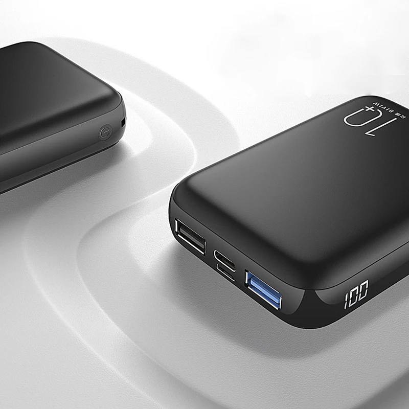 Мини зарядное устройство 10000 мАч ультра-тонкий двойной USB быстрое зарядное устройство светодиодный цифровой дисплей Мобильный Внешний аккумулятор для iPhone Xiaomi
