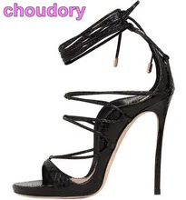 Ladies Sexy Black Gold Snakeskin Stiletto Heels Gladiator Sandals Lace-up Strappy Covered Heels Dress Pumps Python Printed Shoes clear strappy design stiletto heels