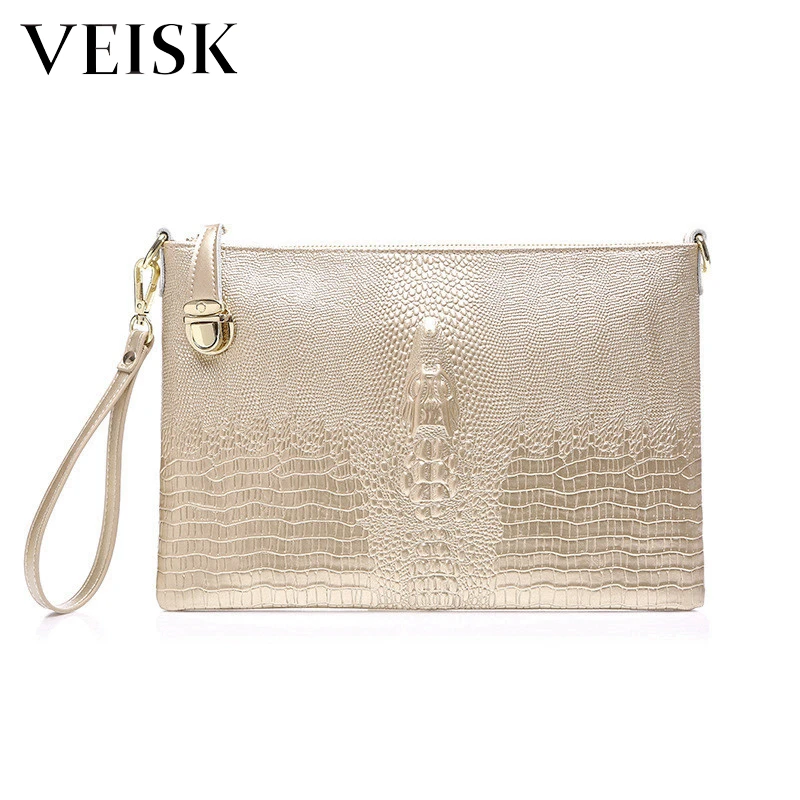 

VEISK Clutch Women Evening Clutch Bag Genuine Leather Bag Lurxury Clutches Purse Gold Ladies Party Alligator Wallet Handbag