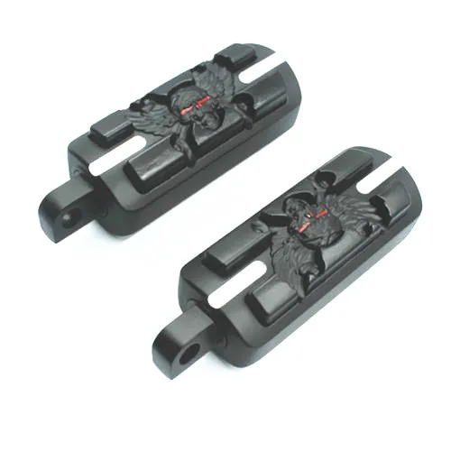 Black Skull Foot Pegs Rest For Harley Breakout Dyna Fatboy Blackline