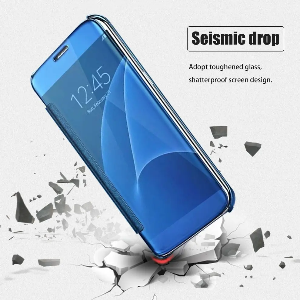 

10 Pcs Sky Blue Mobile Phone Case Smart Window Mirror Surface Intelligent Auto Sleep Awake Flip Type Hard Shell Protective Cover