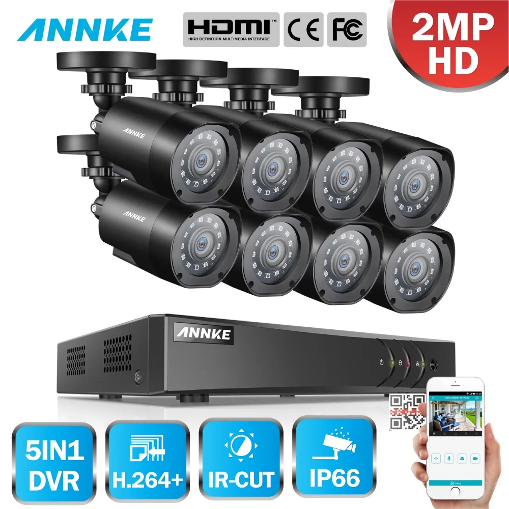 

ANNKE 1080P FHD 5in1 8CH Lite H.264+ DVR 1080P HD TVI Smart IR Bullet Weatherproof Cameras Security Surveillance CCTV System