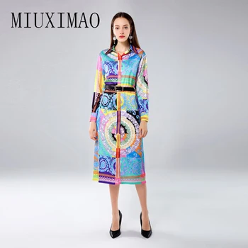 

MIUXIMAO Custom Plus Size Dress 2019 Spring Newest Vintage Style A-Line Full Sleeve Print Mid-Calf Elegent Long Dress Women
