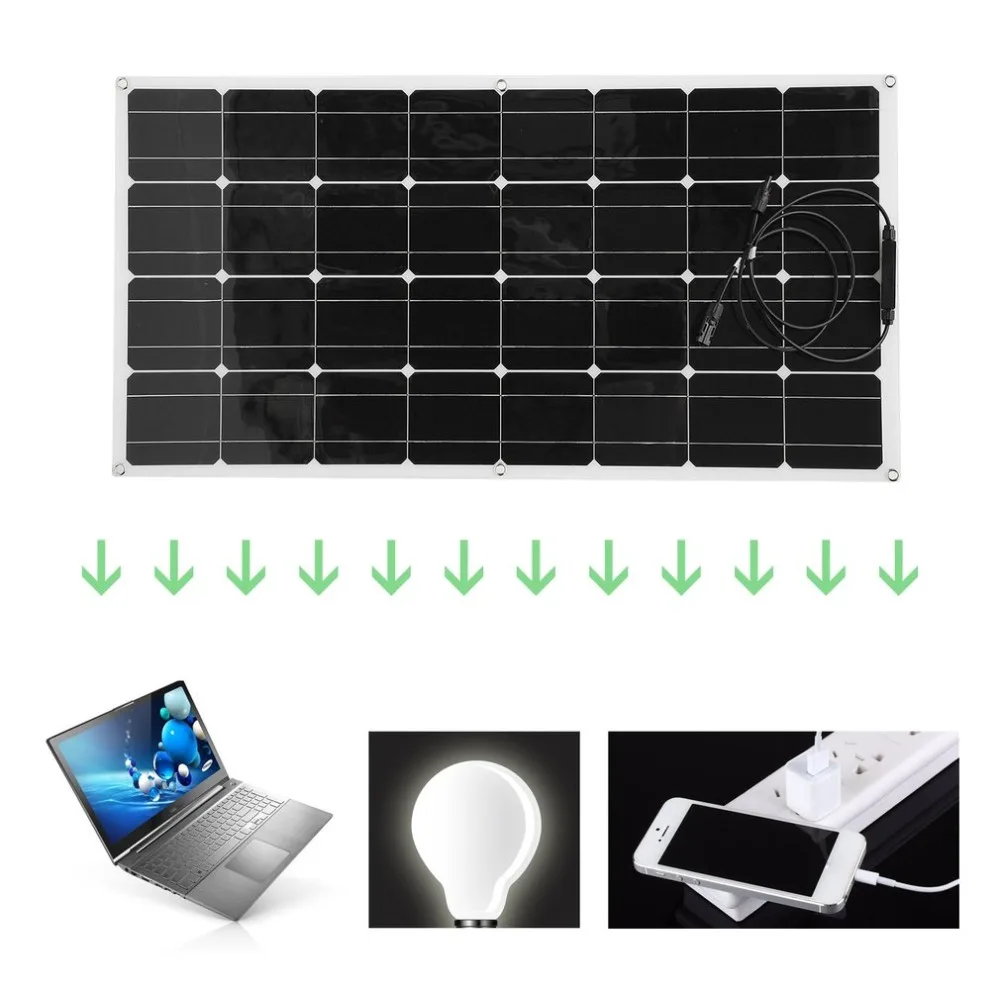 

100W Monocrystalline Flexible Solar Panel Module Outdoor Solar Charging Device Solar Power System For Off Grid RV Boat