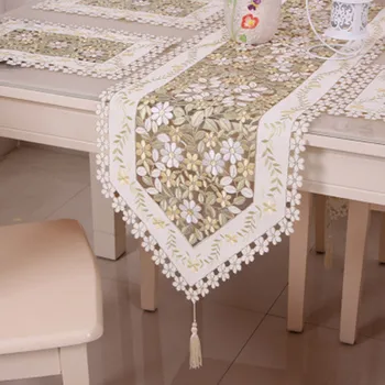 

HELLOYOUNG Embroidered Yellow Flower Cutwork Table Runner Tablecloth Table Cover Party Wedding Party Decor 3 Size