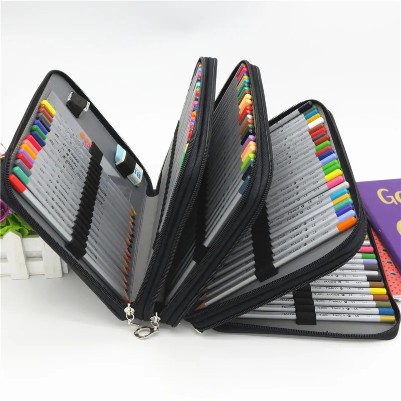 Günstige PU Leder Schule Bleistift Fall 184 Löcher Große Kapazität Farbige Bleistift Tasche Box Multi funktionale Pencilcase Für Kunst Liefert geschenk