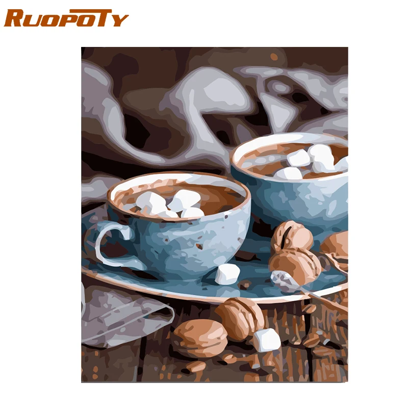 

RUOPOTY Frame Coffee DIY Painting By Numbers Kit Handpainted Oil Painting Unique Gift For Home Decor 40x50cm Wall Art Picture