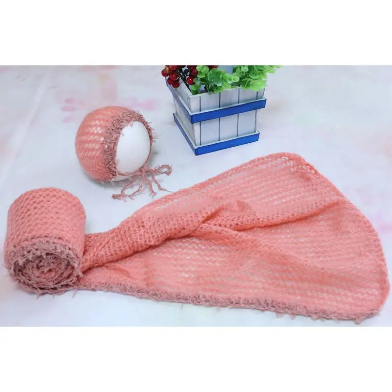 Новорожденный Плетеный шарф и капот полный комплект самодельный вязанный для младенца наряд комбинезон мохер кепка со шнуровкой реквизит для фотосъемки