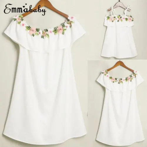 

New Summer Family Match Flower Dresses Mother Daughter Off Shoulder Dress Women Girls Children Parent Floral Sundress Clothes