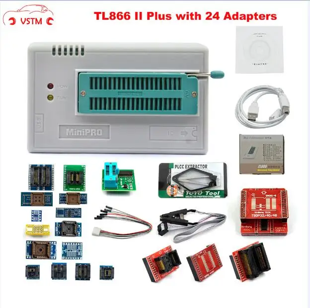 TL866 II Plus 24Adap V8.11 TL866II плюс с 28 адаптерами EEPROM PIC AVR TL866A TL866CS USB универсальный биос nand Программист mcu биос EPROM - Цвет: TL866 II Plus 24Adap