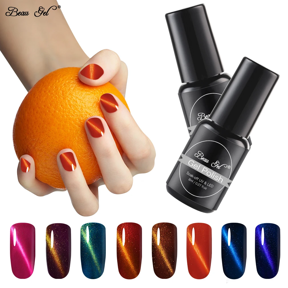 

Beau Gel 8ml Cat Eye Gel Nail Polish 3D Magnetic Fixed Line Hybrid Semi Permanent Soak Off Gel Varnish Lacquer Nail Art Manicure