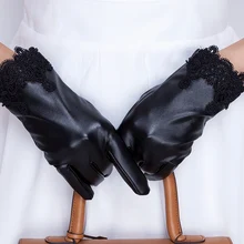 Realbyleather GlovesWomen witerclassic черный luvashandwarmer laceedage Ганц femmemittens Горячие luvas de inverno 7 Colors39008