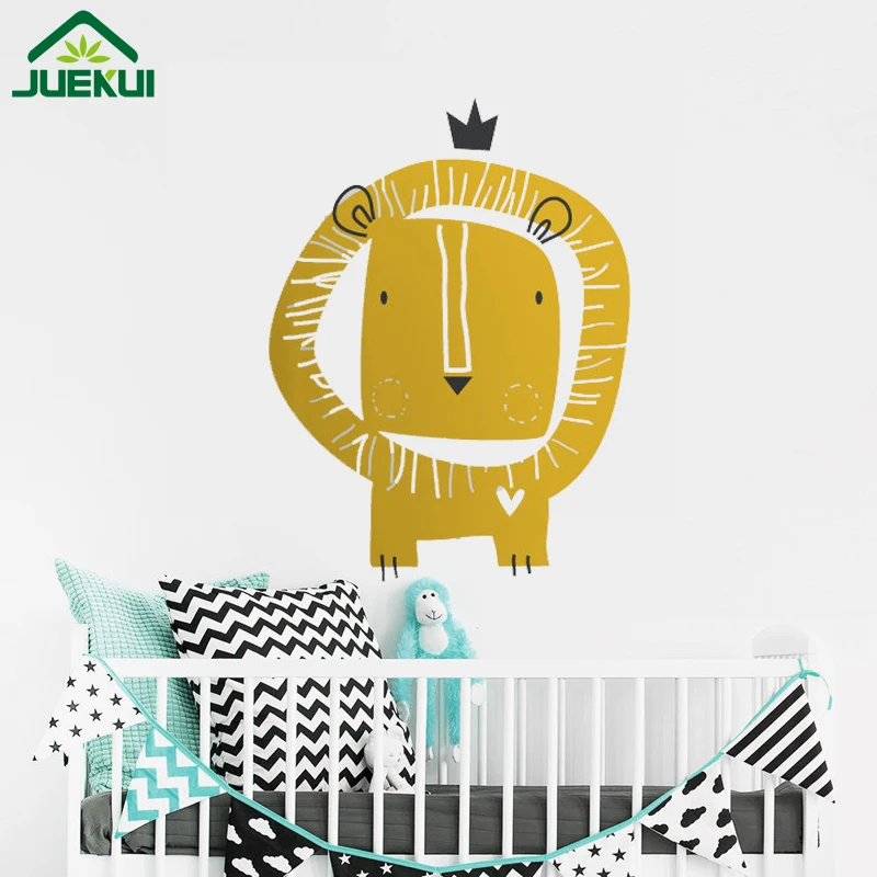 Милые Мультяшные наклейки на стену с Львом виниловые детская Настенная картина