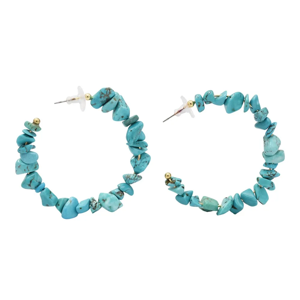 

Tibetan Vintage Blue Red stone Big Hoop Earrings For Women Simple Vintage Korean Large Circle Earrings Tribal Turkish Jewelry