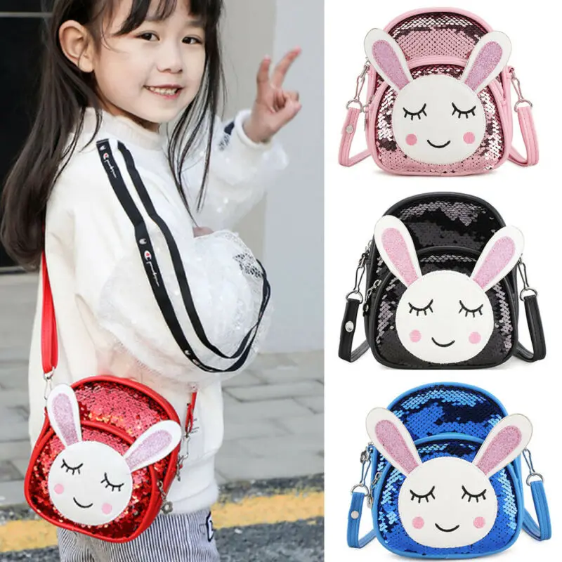 

New 2019 Women Girls School Backpack Cartoon Babe Kids Toddler Nylon Crown Sequins Travel Cartoon rabbit Shoulder Bag