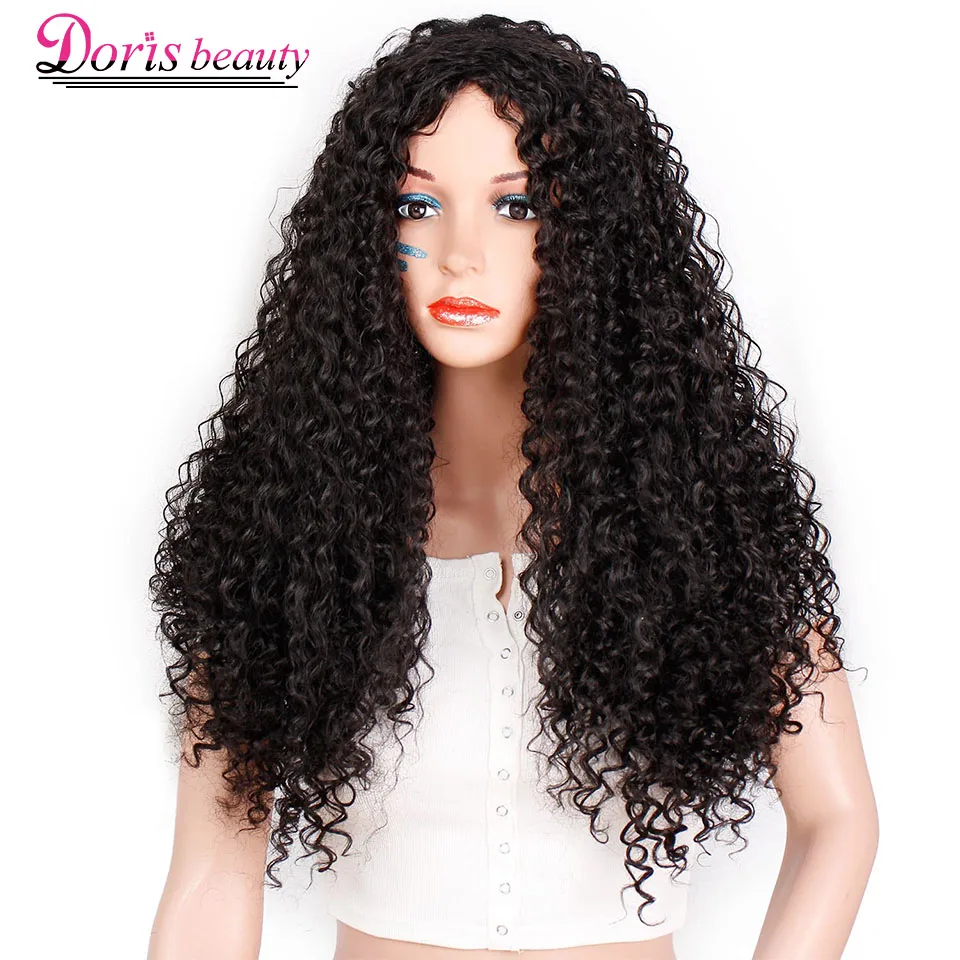 Скидка Doris beauty Ombre длинный афро кудрявый парик синтетические парики для женщин Черный Красный Африканская прическа натуральный термостойкий