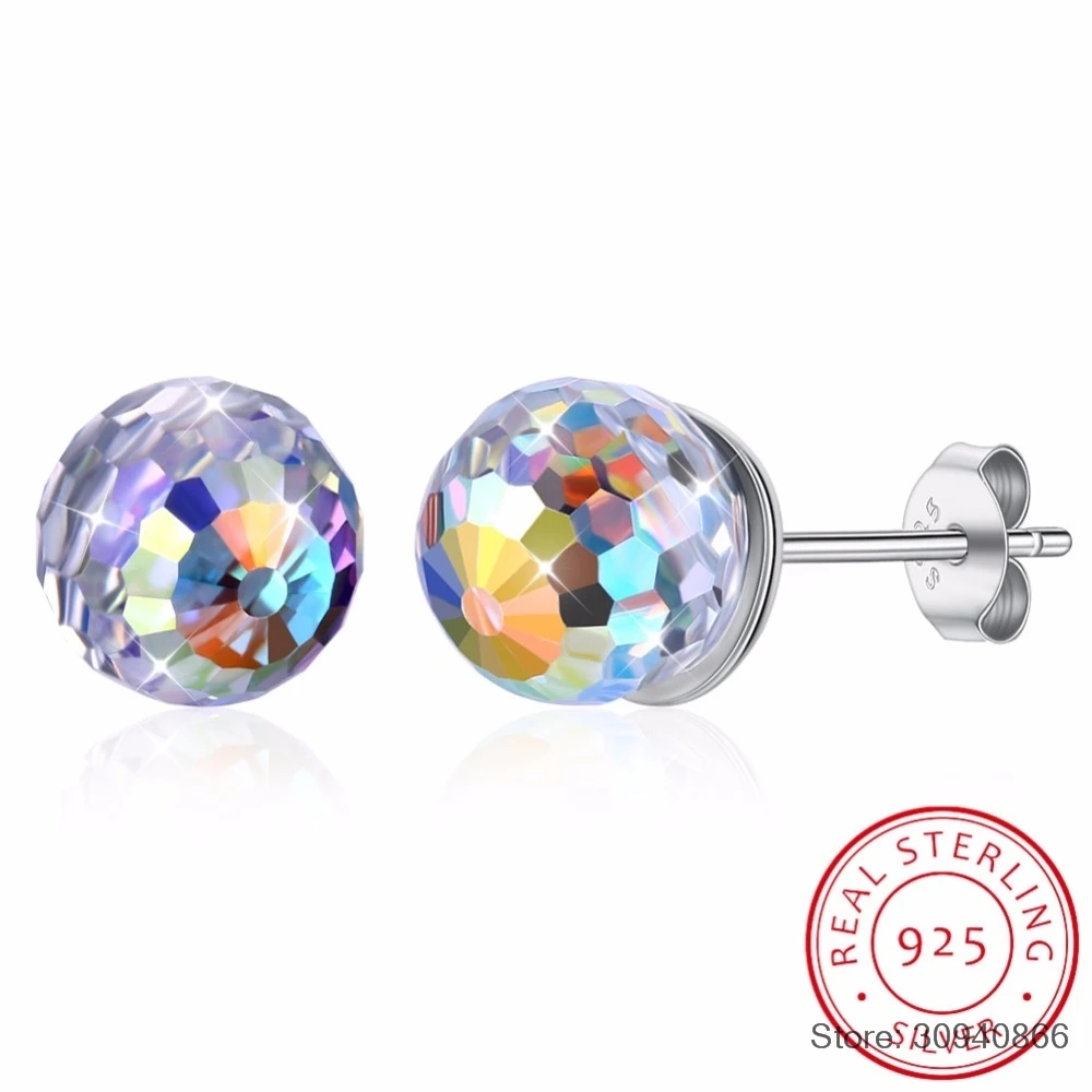 

SMTCAT Crystals From Colorful Ball Shaped Stud Earrings Piercing S925 Silver Fine Jewelry For Women Girls