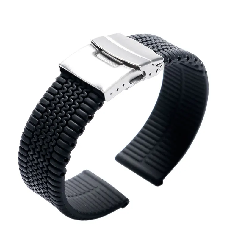 

20/22/24MM Black Silicone Watchband+ 2 Spring Bars Diving Military Watch Strap Band Waterproof Tire Link Bracelet Replacement