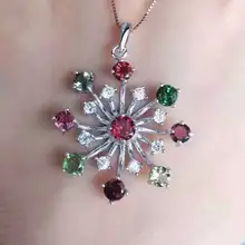 Натуральный турмалин подвеска 925 пробы серебряная подвеска в форме натурального граната ожерелье Трендовое элегантное колесо обозрения женские ювелирные изделия