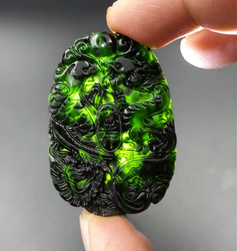 

Chinese Natural Black Green Carved Lucky Dragon Phoenix Pendants + Rope Necklace Fine Pendant wholesales