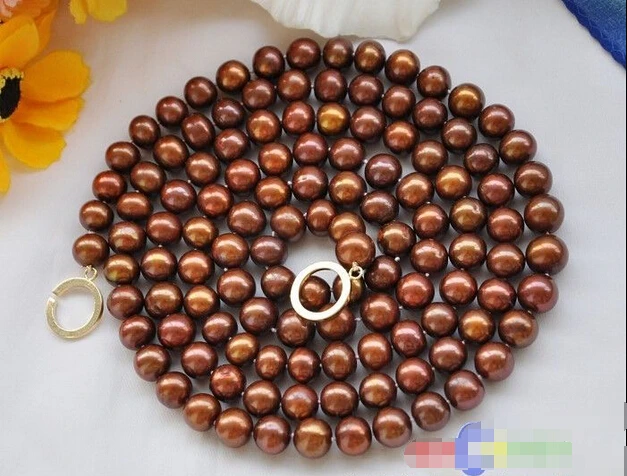 

HOT## Wholesale FREE SHIPPING >>> p3162 48" 11mm coffee round freshwater cultured pearl necklace 14k