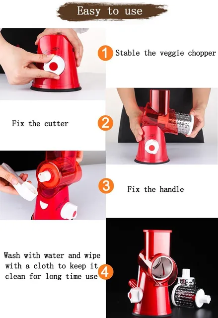 Sodopo Vegetable Mandoline Slicer, 3 in 1 Round Veggie Chopper Fruit Cutter  & Slicers,Hand Roller Cheese Shredder Rotary Drum Grater with 3 Stainless