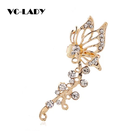 

VC-LADY Zircon Fashion Butterfly Ear cuff Clip on Earrings One Piece Exaggerated Earring Cuffs For Women Punk Gothic Jewelry 4d0