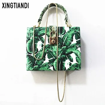 

New Purses Wallets box bag banana leaves print Mini clutch bags for women 2019 Summer