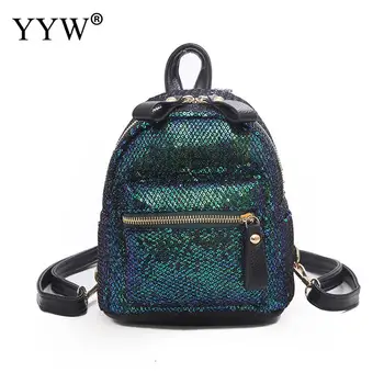 

2019 New Sequined Women Backpack For School Rucksack Green Silver Teenagers Girls Bookbag Mini Small Backpack Female Backbag