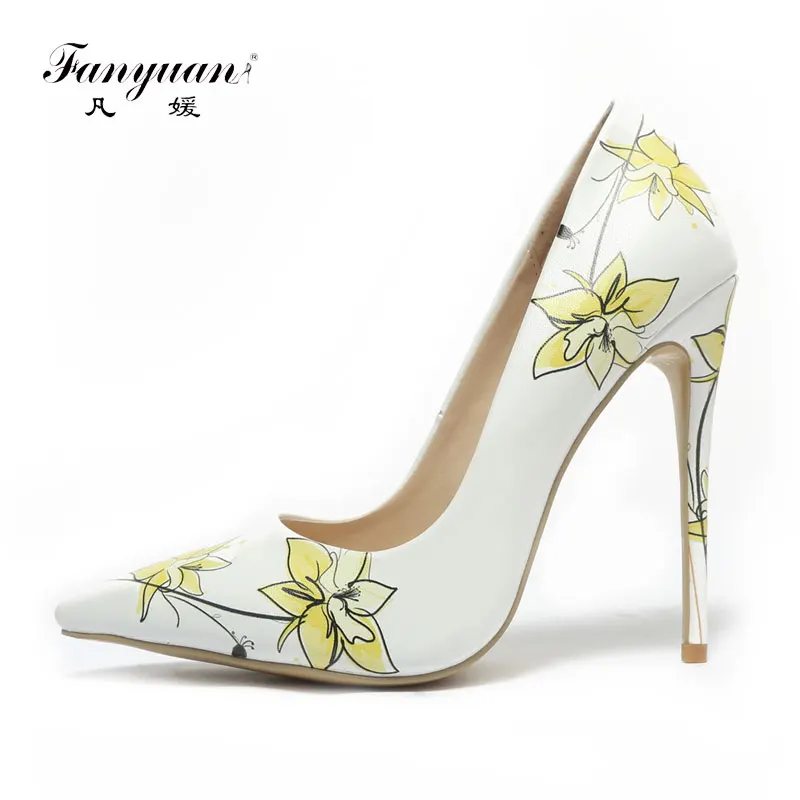

Fanyuan Fashion Floral pattern Shallow Pumps Spring Elegant Party Women Shoes Sexy Pointed Toe Thin High heels Zapatos mujer