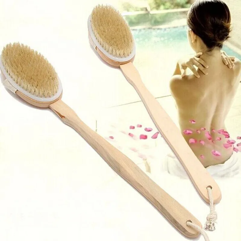 New Natural Wooded Bristle Long Handle Body Brush Massager Bath Shower