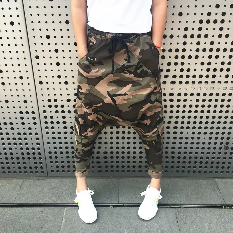 

Summer Men Camouflage Low Drop Crotch Pants Hip Hop Male Baggy Harem Pants Loose Joggers Irregular Cross Sweatpants Men X9143