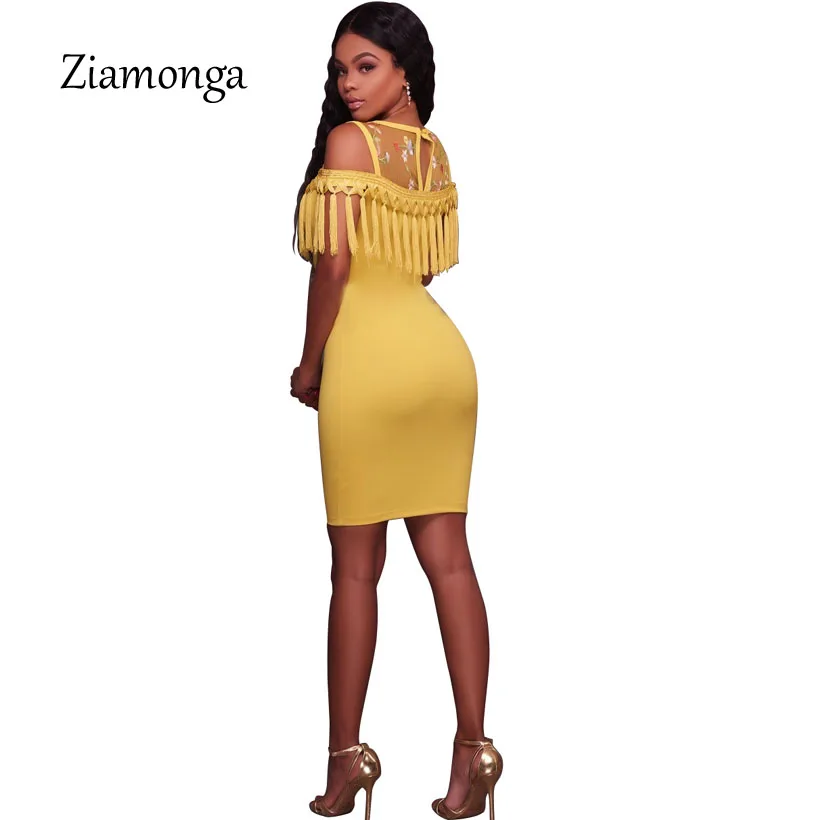 Ziamonga, женское осеннее облегающее платье,, короткий рукав, кисточка, сетка, вышивка, сексуальные платья, с открытыми плечами, с запахом, миди, Бандажное платье