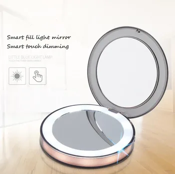 

2019 mini portable led makeup mirror MICRO rechargeable folding light makeup mirror 3 times with a small night light mirror